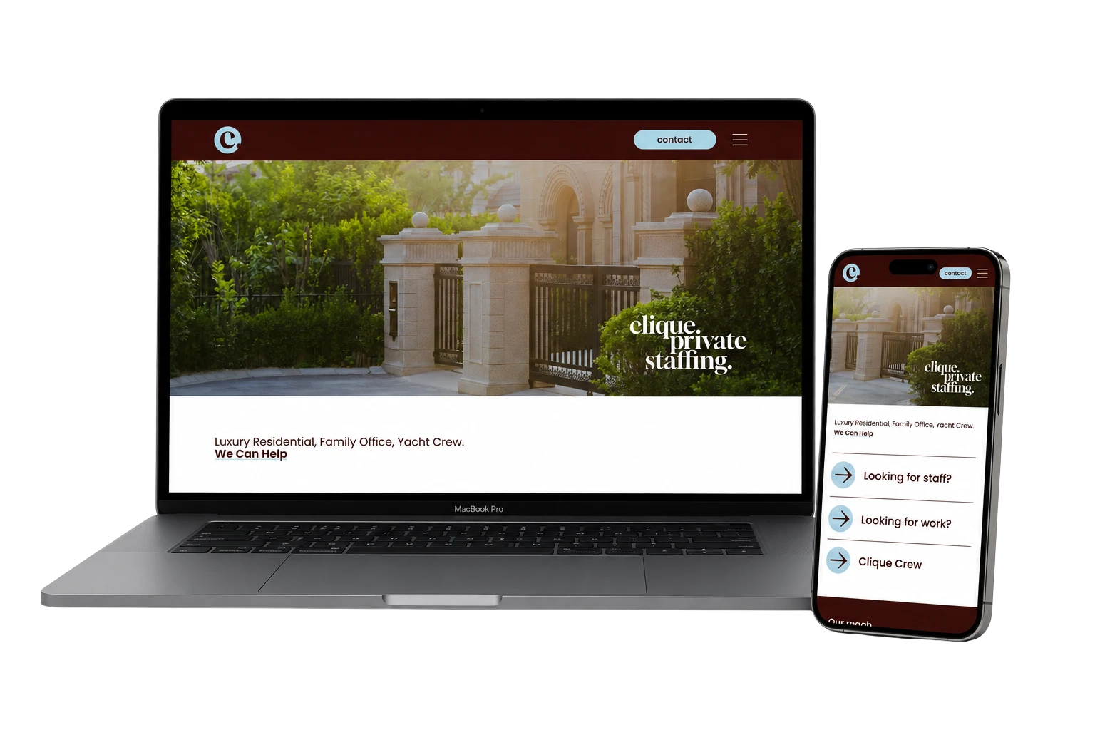 Clique Private Staffing website, designed and built by Oxbit Digital